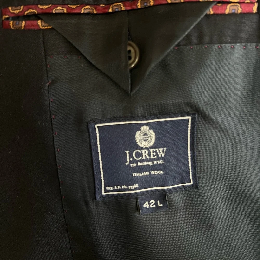 J Crew Italian Wool Blazer 42L Navy Blue 3 Button Classic Tailored Old Money